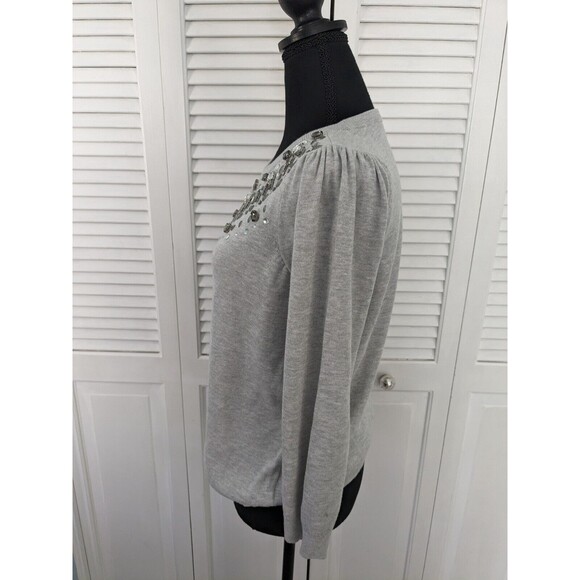 Charter Club Sweater Women's sz M Embellished 3/4 Puff-Sleeve Grey Rhinestones - Picture 7 of 12